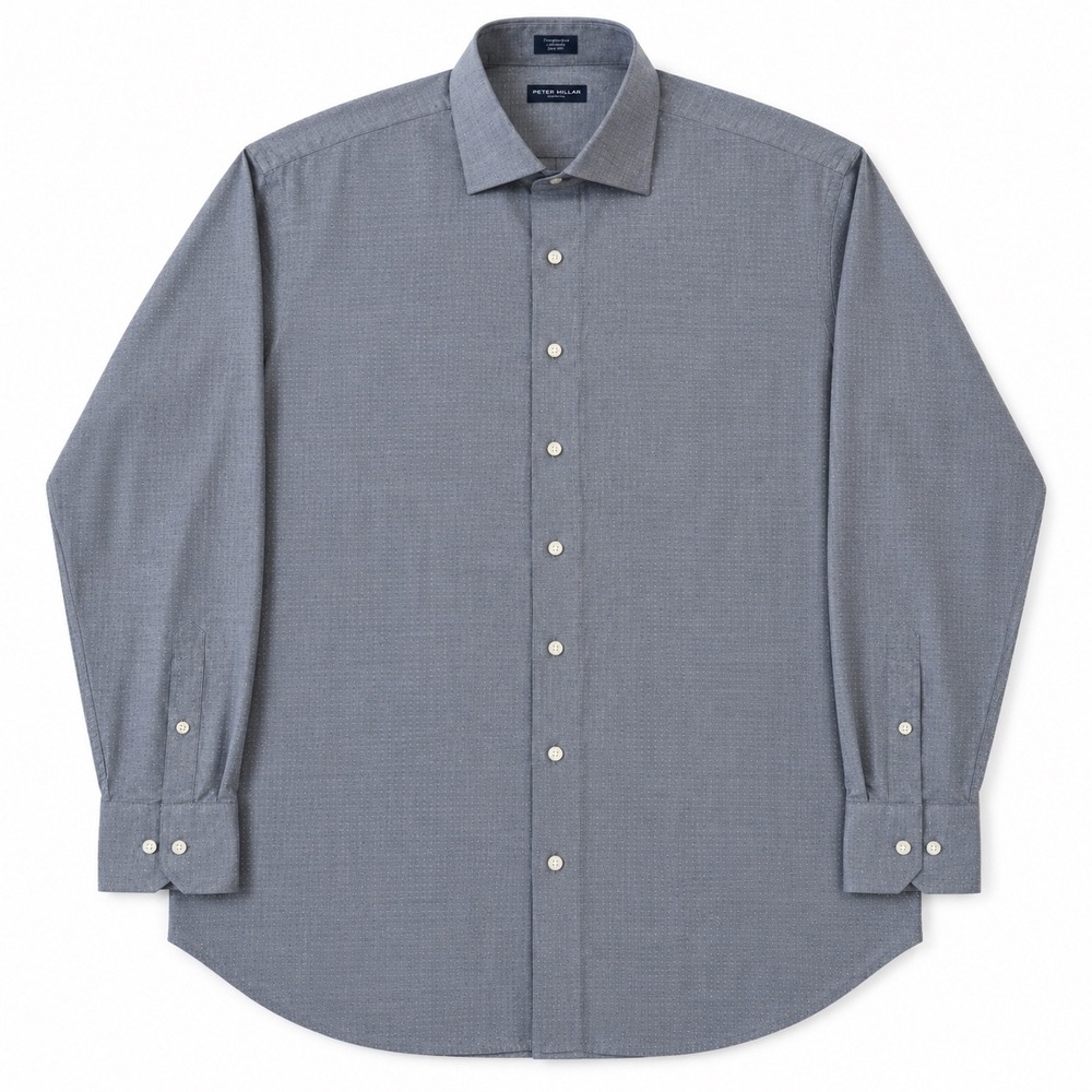 Peter Millar Collection Mens XXL Grey Micro Dot Cotton Long Sleeve Button Down